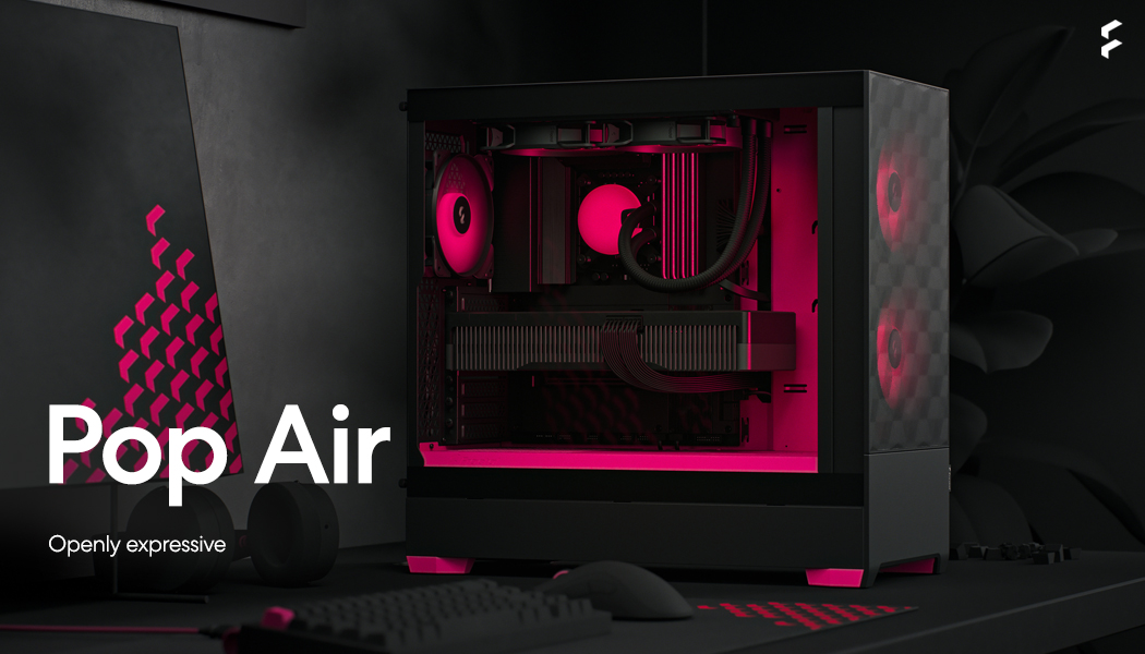 Fractal Design Pop Air RGB Black Magenta Core TG ATX HighAirflow Clear Tempered Glass Window